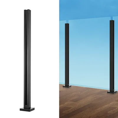 Zdjęcie produktu dla Zacisk do szkła VEVOR, wspornik balustrady szklanej o wysokości 95 cm do szkła hartowanego o grubości 0,9-1,2 cm, szklany zacisk montażowy wykonany ze stali nierdzewnej 304, szklany wspornik półki na balkon, ogród, taras, schody, czarny