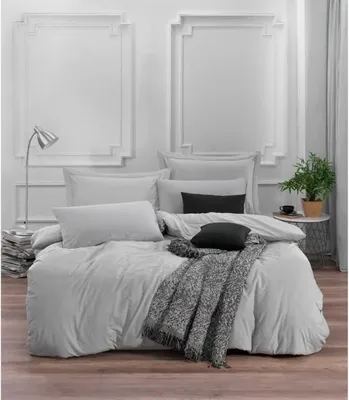 Image de Parure de Lit Housse de Couette 220 x 240 cm, 2 Taies d'Oreiller 60 x 60 cm, 65% Coton 35% Polyester, Gris