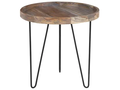 Zdjęcie produktu dla BELIANI Stolik kawowy ciemnobrązowy naturalne metalowe nogi okrągły ciemnobrązowy 50 x 50 cm industrialny