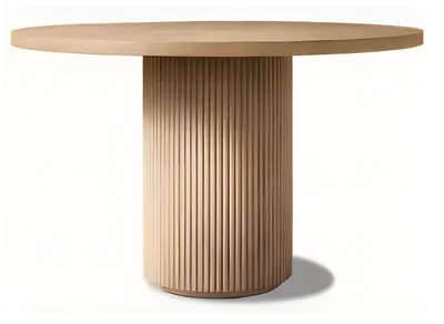 Produktbild von Runder Holztisch mit geriffeltem Sockel für stilvolles Wohnen