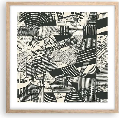 Produktbild von Gerahmtes Poster - Rahmen in heller Eiche - Abstraktion Vintage Schwarz - 50x50 cm - Wand Bild - Wanddeko - Wandbilder - Kunstposter - Wandposter - Bilderrahmen - Bilder - Kunstdruck - P2NAC50x50-5052