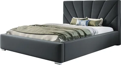 Produktbild von Polsterbett Denver mit Kopfteil, 200x200 cm, Doppelbett mit Bettkasten und Lattenrost aus Metal, Velourstoff, Farbe: Dunkelgrau