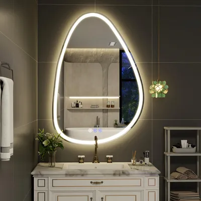 Produktbild von Koonmi LED Wolkenspiegel 71 x 105 cm, dimmbar, Antibeschlag, Asymmetrischer Lichtspiegel mit Memory Funktion für Badezimmer, modernes Wolkendesign