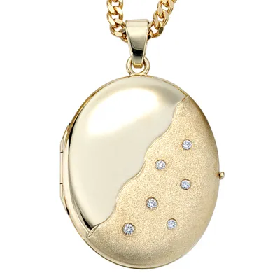 Produktbild von JOBO Medaillon 585 Gold Gelbgold teilmattiert 6 Diamanten Brillanten