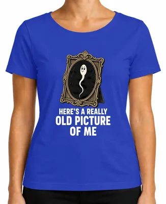 Productafbeelding van Hier is een heel oud foto van mij - grappig, sarcastisch, humoristisch dames T-shirt, blauw, maat 3XL