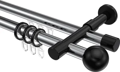 Produktbild von Interdeco Rundrohr-Innenlaufstange / Gardinenstange (Kombination) Chrom / Schwarz, Typ Prestige Luino (Kugel), 20 mm Ø 2-läufig, 420 cm