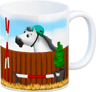 Produktbild von Kaffeebecher mit weißes Springpferd Motiv Kaffeetasse Tasse
