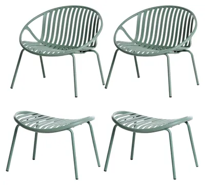 Produktbild von Gartenstuhl-Set mit Fußhockern, 2 Stück, Kunststoff, grün, ohne Armlehnen