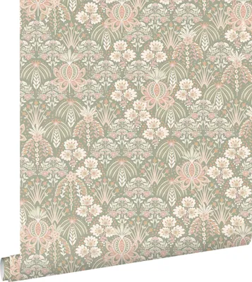 Zdjęcie produktu dla ESTAhome Tapeta vintage kwiaty w stylu secesyjnym jasnoszarym zielonym 50 x 900 cm