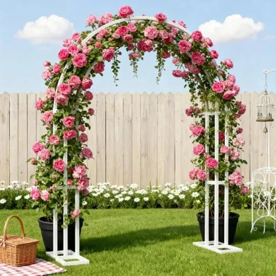 Obrázek produktu pro Rosenbogen kovový 210×260 cm, 3 úrovně, zahradní oblouk pro růže a popínavé rostliny, svatební oblouk