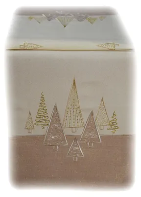 Produktbild von Tischwäsche Tischläufer Stickerei Tannenbäume Winter Weihnachten Deko 40 x 90 cm - beige