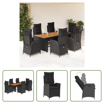 Produktbild von The Living Store 7-tlg. Garten-Essgruppe mit Kissen Schwarz Poly Rattan