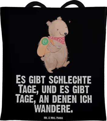 Produktbild von Mr. & Mrs. Panda Tote Bag Bär Wandern - Schwarz - Geschenk, umhängebeutel, Spazieren, Bergsteigen, Outdoor Sport, Freizeitsport, Tasche, Schultasche, baumwoll shopper