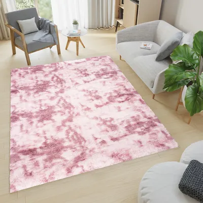 Immagine prodotto di Tappeto moderno con pelo corto, ideale per soggiorno o camera da letto, color rosa, design astratto e sfumato, dimensioni 140 x 200 cm