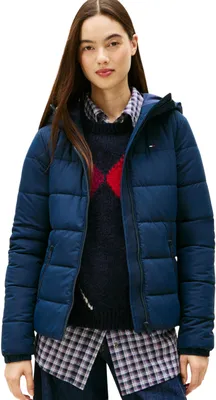 Obrázok produktu pre Tommy Jeans dámska bunda s výplňou a kapucňou, zapínaná na zips, modrá (tmavomodrá)