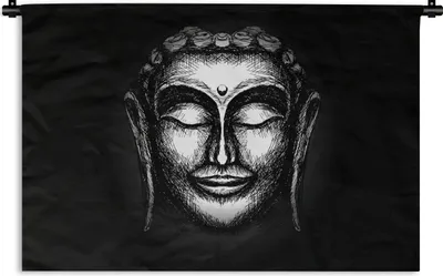 Produktbild von MuchoWow® Wandteppich Wandbehang Buddha - Gesicht - Silber 120x80 cm Tapisserie Dekoration Wandtuch - Wanddekorationen - Wandtücher
