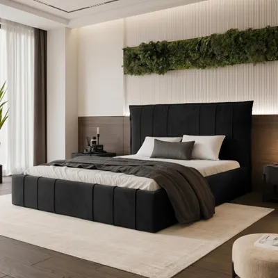 Productafbeelding van Boxspringbed TERENZO 140x200, zwart, fluweel, met opbergruimte en lattenbodem