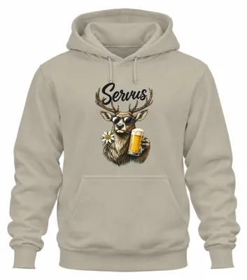 Produktbild von Servus Hirsch Bier Sonnenbrille Trachtenshirt Lederhose Hoodie Kapuzenpullover, Natur, XL
