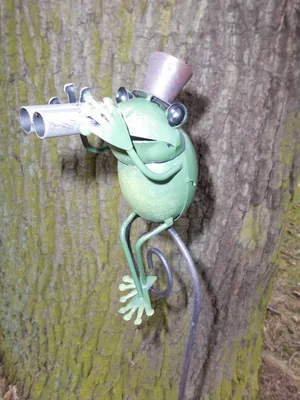 Produktbild von Gartendekoration. Frecher Frosch auf Gartenstab mit Zylinder u. Fernglas