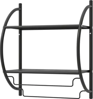Produktbild von Wandmontierter Handtuchhalter aus schwarzem Metall mit Ablage, 45 x 25,5 x 55 cm