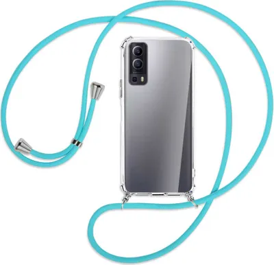 Produktbild von Handykette Backcover-Schutzhülle mit Band (Metall silberfarben) für vivo Y52 5G / Y72 5G / vivo iQOO Z3 - türkis