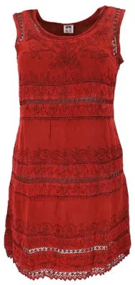 Produktbild von Besticktes Boho Sommerkleid, Indisches Hippie Minikleid - Rot, Damen, Viskose, Kleider