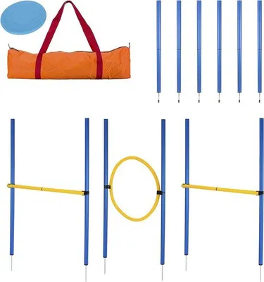 Productafbeelding van Famanu slalomstokken met hindernis in blauw – Agility-set voor honden – Trainingsaccessoires voor hondensport en voetbal