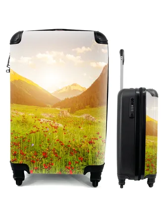 Produktbild von MuchoWow® Koffer Handgepäck Trolley Rollkoffer Kleine Reisekoffer mit 4 Rollen - Blumen - Berg - Sonne - Cabin Size < 55x40x23 cm & 55x40x20 cm - Fotokoffer - Kabinenkoffer - Boardgepäck - Reise-Box - Reisekoffer - Reisegepäck - Koffer mit Bild - Trolley für Kinder