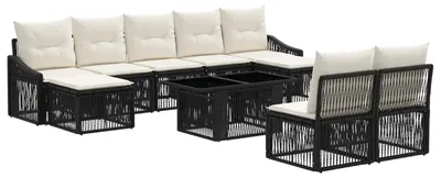 Produktbild von vidaXL Gartensofa-set 10 stk. Schwarz und Cremeweiß Poly-Rattan