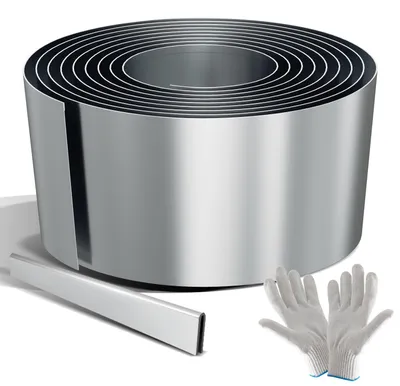 Produktbild von Faziango Rasenkante 15 cm x 10 m Trennrand Beet Zaun Flexibel Pflanzenschutz Garten Einfassung Silber