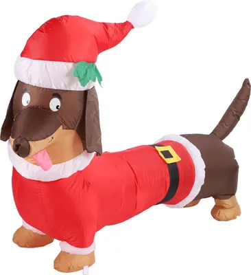 Image de Gonflable Weiner chien 1,5 mètre éclairé en fibre de polyester -Dackel f��r décoration de Noël UE -connecteur 220 V faire sauter en l'air