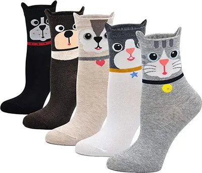 Produktbild von Lustige Socken Damen Bunte Socken aus Baumwolle, Karikatur Tier Socken Damen Witzige Socken Frauen Weihnachtssocken Sneakersocken, 5 Paare