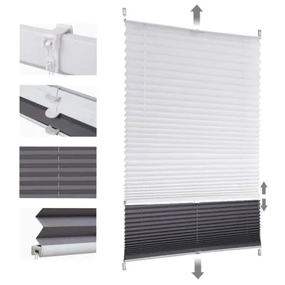 Produktbild von Sekey Plissee 40×120 cm ohne Bohren Day+Night Verdunklungsplissee Weiß+Grau Blickdicht Faltrollo Klemmfix 100% Verdunkelnd Sichtschutz für Fenster