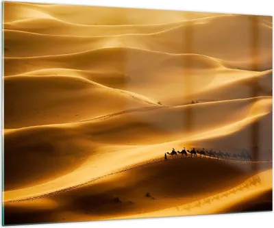 Produktbild von Bilder auf glas - Afrika Sahara Kamel Landschaft - 100x70cm - Glasbilder - Wandbilder - Kunstdruck - zum Aufhängen bereit - Wanddekoration aus Glas - Glas Bilder - Wandbild auf Glas - GAA100x70-0338