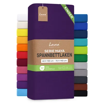 Zdjęcie produktu dla Lavea® Prześcierełka na gumce dla dzieci, 60x130 cm - 70x140 cm, wzór Maya, 100% bawełna – Miękka, oddychająca prześcieradło do materacy o grubości do 12 cm - Ciemnoliliowy