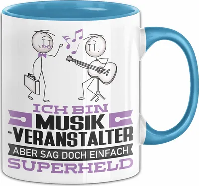 Produktbild von Musikveranstalter Geschenk Tasse Ich Bin Musikveranstalter Aber Sag Doch Einfach Superheld Lustige Geschenkdiee für Musikveranstalter Kaffee-Becher (Blau)