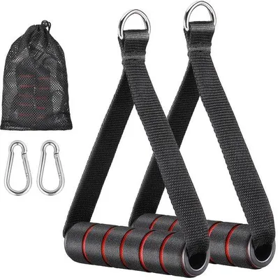 Productafbeelding van Ibenzoa® 2 ergonomische kabeltrekkers voor krachttraining – antislip EVA-handgrepen met ABS-kern, verstevigde nylonbanden (max. 260 kg), compatibel met weerstandsbanden en kabelapparaten