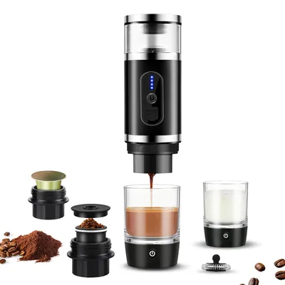 Produktbild von Tragbare Espressomaschine mit Akku, für unterwegs oder Camping, 3 in 1 Mini Kaffeemaschine für gemahlenen kaffee und kapseln Milchaufschäumer,USB-C