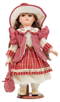 Produktbild von Romantische Porzellanpuppe 30 cm im klassischen Stil mit Kleid und Präsentationsständer