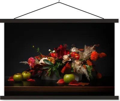 Produktbild von MuchoWow® Textilposter Stilleben - Blumenstrauß - Farben 90x60 cm mit schwarzem Rahmen - Aufhängungssatz
