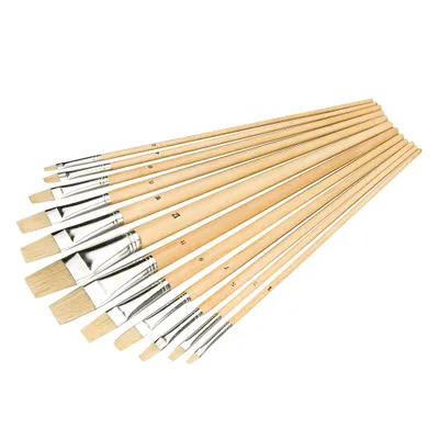 Produktbild von 12 x Künstlerpinsel mit flachen Spitzen und Naturborsten