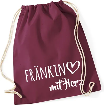 Produktbild von Huuraa Turnbeutel Fränkin mit Herz 12 Liter Burgundy Baumwolle Rucksack Geschenkidee