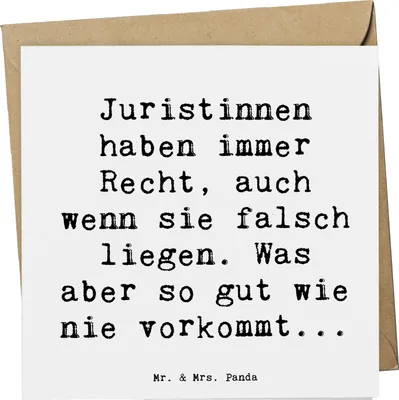 Produktbild von Mr. & Mrs. Panda Glückwunschkarte Spruch Juristin Recht - Weiß - Geschenk, Berufe, Klappkarte, Beruf, anlasskarte, Juristenhumor, Fairness, Juristinnen, faltkarte, Jura