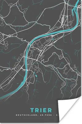 Produktbild von MuchoWow® Poster Stadtplan - Deutschland - Blau - Trier - Karte 120x180 cm - Kunstposter