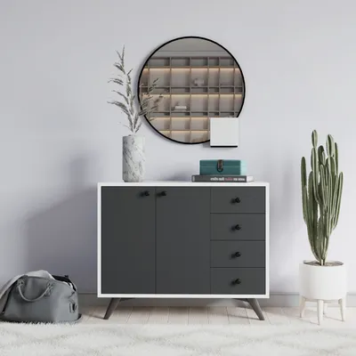 Image de Skye Decor, Waga - Blanc, Anthracite, Armoires, Armoire multifonctionnelle, Blanc, 100 x 82 x 35 cm