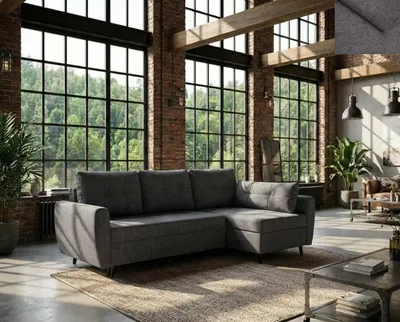 Produktbild von Ecksofa SINDIA Nordelo mit Schlaffunktion und Bettkasten Universal L/R 246 cm Stoff GLOW 19 DUNKELGRAU