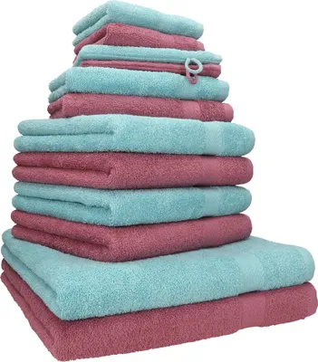 Produktbild von Betz 12-tlg. Handtuch-Set PREMIUM 2 Duschtücher 4 Handtücher 2 Gästetücher 2 Seiftücher 2 Waschhandschuhe  Farbe: beere/ocean