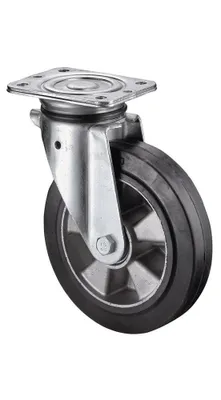 Image de BS ROLLEN Roulette pivotante pour charges lourdes (Ø roue 125 mm capacité de charge 200 kg / caoutchouc) - LB500.B80.125
