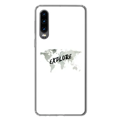 Produktbild von MuchoWow® Handyhülle Schutzhülle Hülle für Huawei P30 Weltkarte - Grau - Zitat Silikon Softcase Handy Hülle - Kartenbesitzer