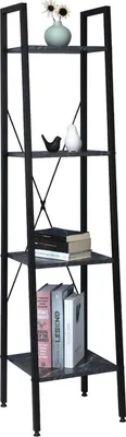Produktbild von Happyment Bücherregal Foila – 4 Ebenen – Schwarz – Marmoroptik – Bücherständer – Wohnzimmer, Schlafzimmer und Kinderzimmer – Holz – 34 x 35 x 148 cm